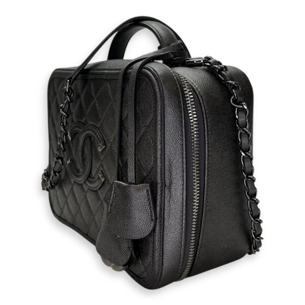 CC Filigree Large Silver Top Handle Bag in Caviar Leather, Silver hardware - Image 4