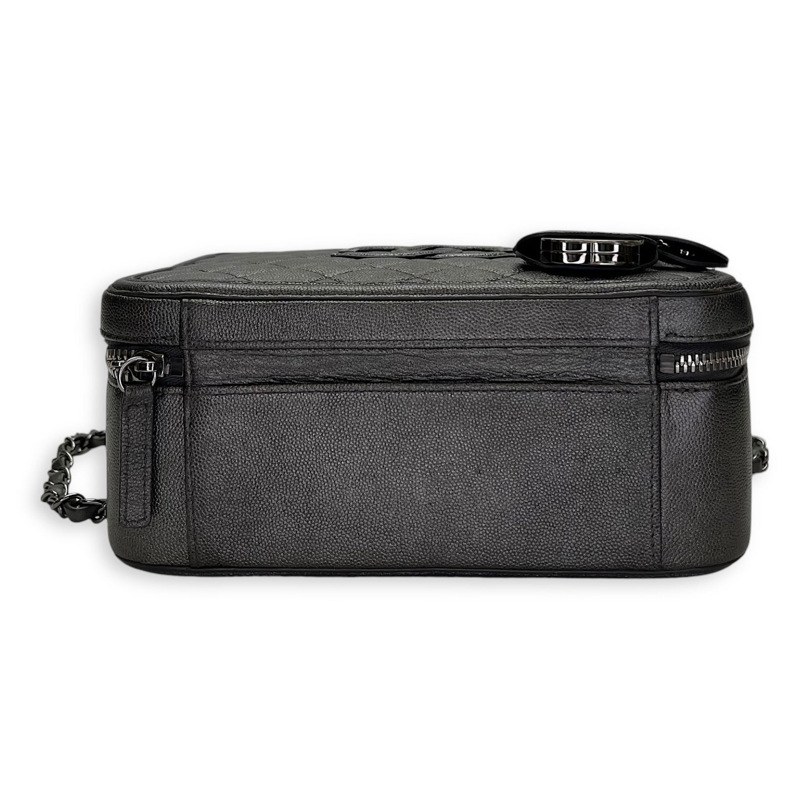 CC Filigree Large Silver Top Handle Bag in Caviar Leather, Silver hardware - Image 5