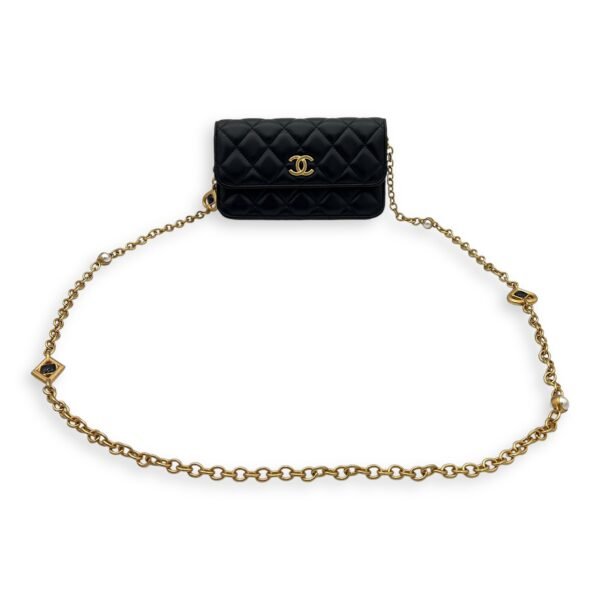 CC Phone Black Wallet On Chain in Lambskin, Gold hardware - Image 12