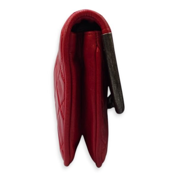 CC Quilt Red Clutch in Calfskin, Ruthenium hardware - Image 4