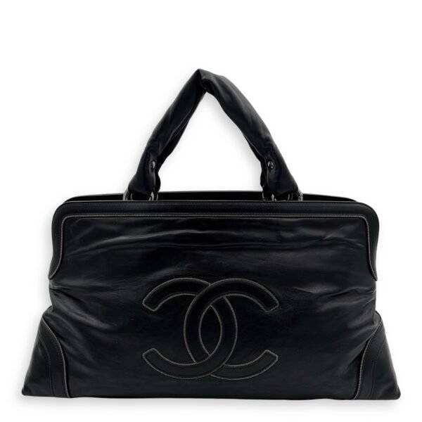 CC Shopping Black Tote Bag in Calfskin, Silver hardware