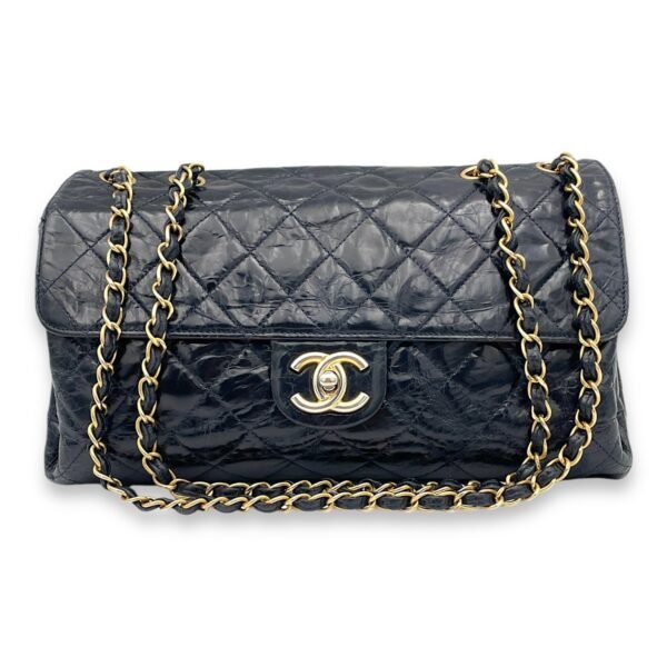 CC Turnlock Crinkled Navy Shoulder Bag in Calfskin, Gold hardware - Image 10