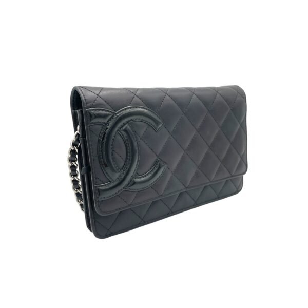 Cambon Black Wallet On Chain in Calfskin, Silver hardware - Image 3