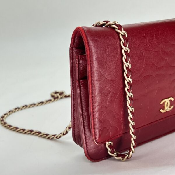 Camellia Red Wallet on Chain in Lambskin, Gold hardware - Image 10