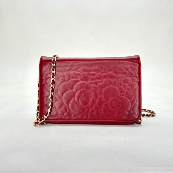 Camellia Red Wallet on Chain in Lambskin, Gold hardware - Image 2