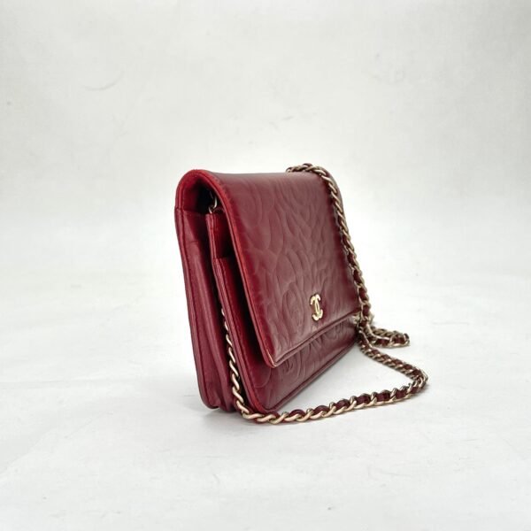 Camellia Red Wallet on Chain in Lambskin, Gold hardware - Image 3