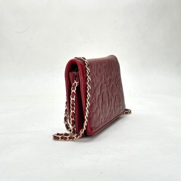 Camellia Red Wallet on Chain in Lambskin, Gold hardware - Image 4
