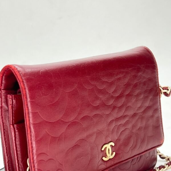 Camellia Red Wallet on Chain in Lambskin, Gold hardware - Image 7
