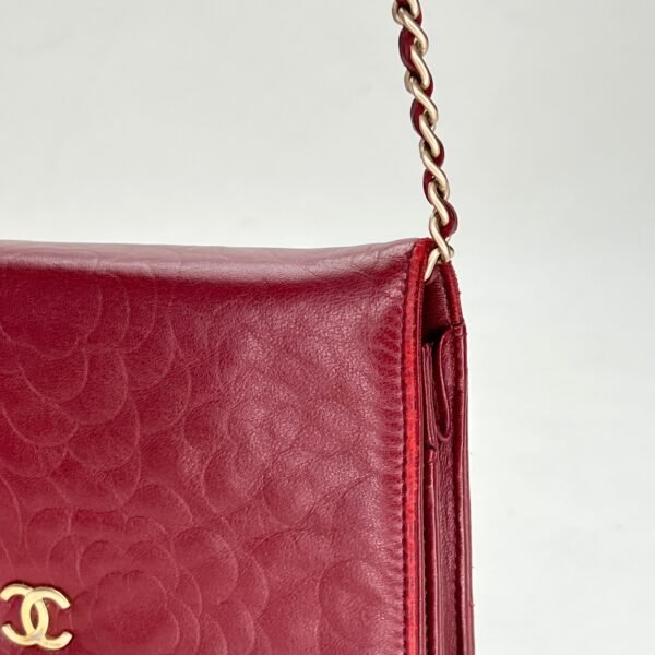 Camellia Red Wallet on Chain in Lambskin, Gold hardware - Image 9