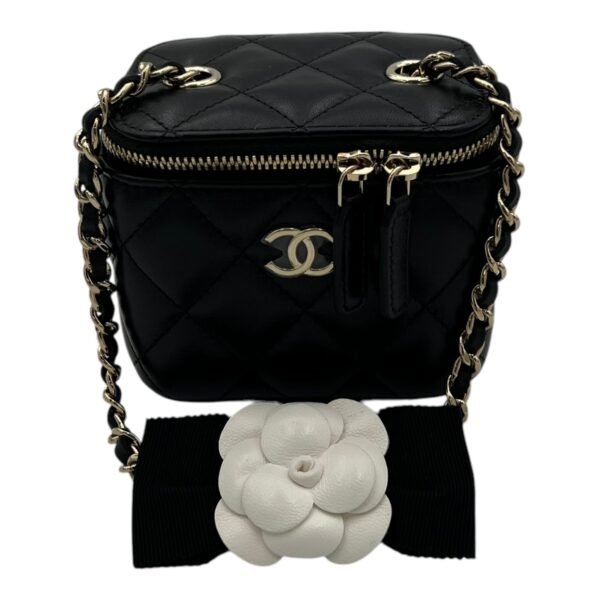 Camellia Vanity Mini Black Crossbody Bag in Lambskin, Gold hardware - Image 10