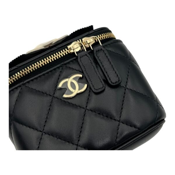 Camellia Vanity Mini Black Crossbody Bag in Lambskin, Gold hardware - Image 7