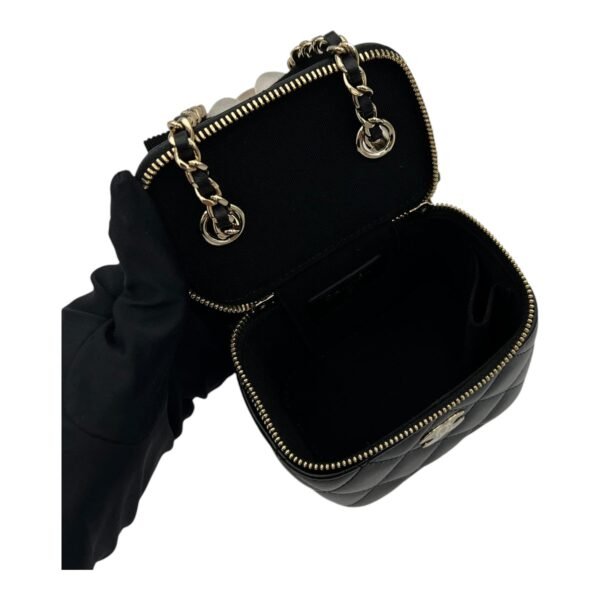 Camellia Vanity Mini Black Crossbody Bag in Lambskin, Gold hardware - Image 8