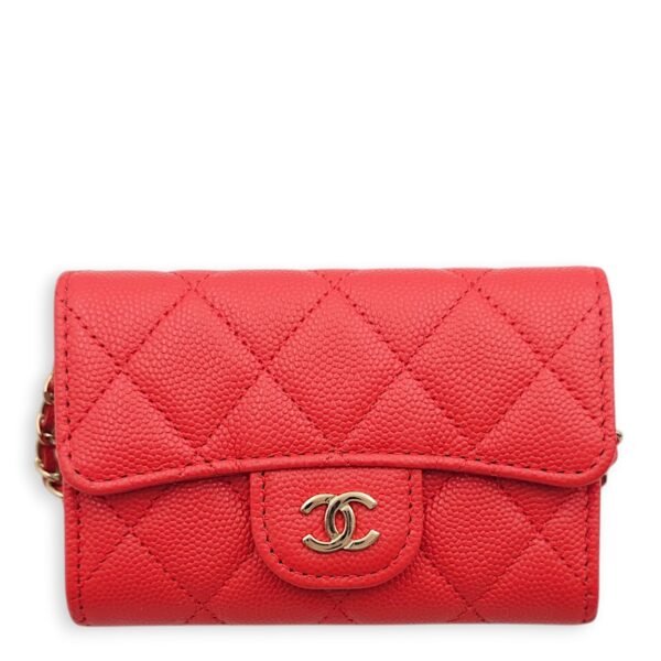 Card Holder Orange Belt Bag in Caviar Leather, Gold hardware