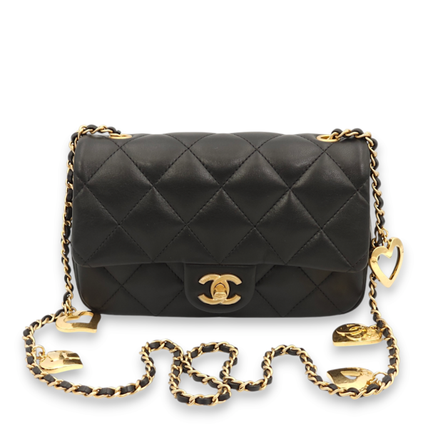 Chanel Seasonal Flap with Open Heart charms Black Shoulder Bag in Lambskin, Gold hardware - Image 3