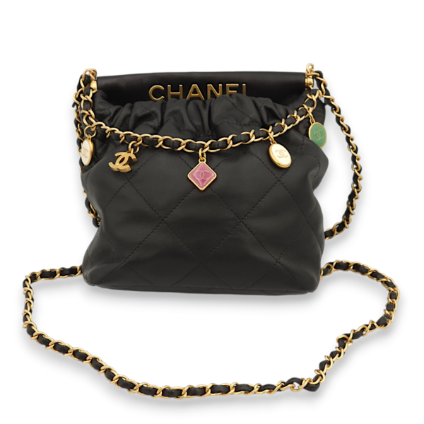 Charms Small Black Bucket Bag in Lambskin, Gold hardware - Image 3