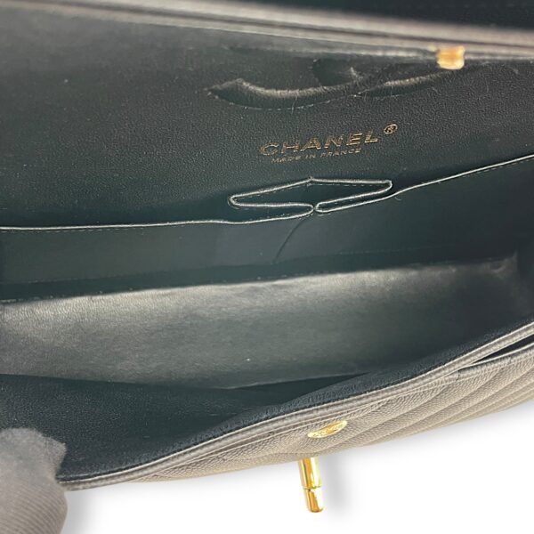 Chevron Classic Double Flap Medium Black Shoulder Bag in Caviar, Gold hardware - Image 10