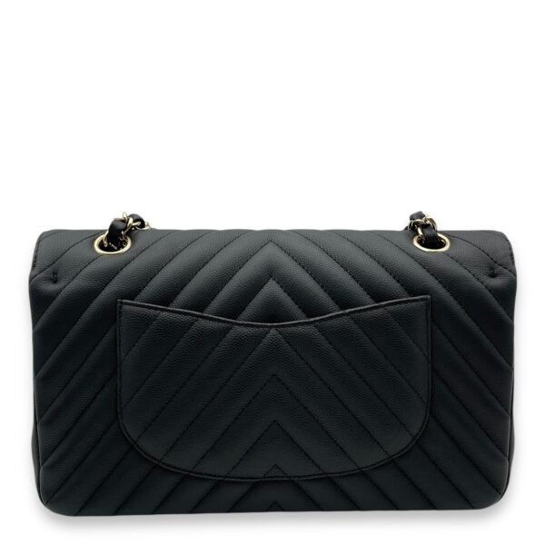 Chevron Classic Double Flap Medium Black Shoulder Bag in Caviar, Gold hardware - Image 2