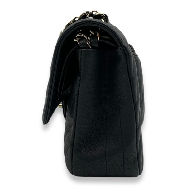 Chevron Classic Double Flap Medium Black Shoulder Bag in Caviar, Gold hardware - Image 3