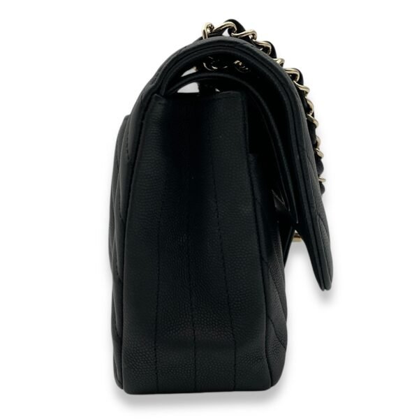 Chevron Classic Double Flap Medium Black Shoulder Bag in Caviar, Gold hardware - Image 4
