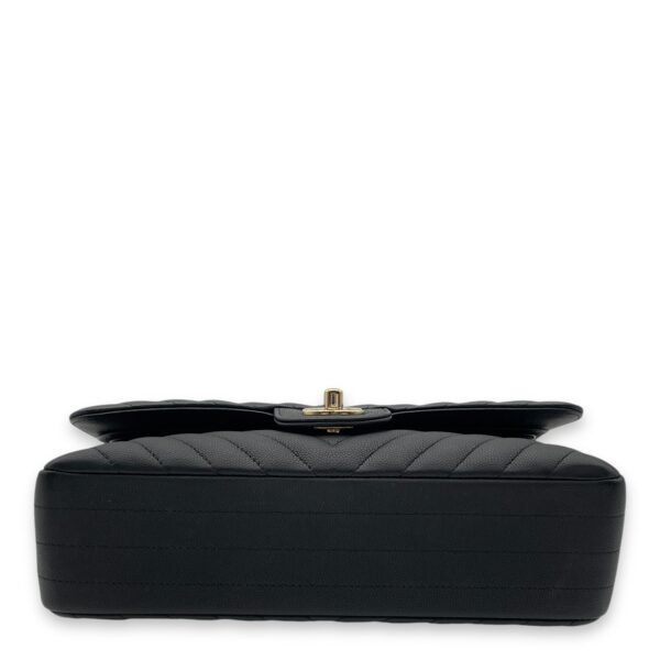 Chevron Classic Double Flap Medium Black Shoulder Bag in Caviar, Gold hardware - Image 5