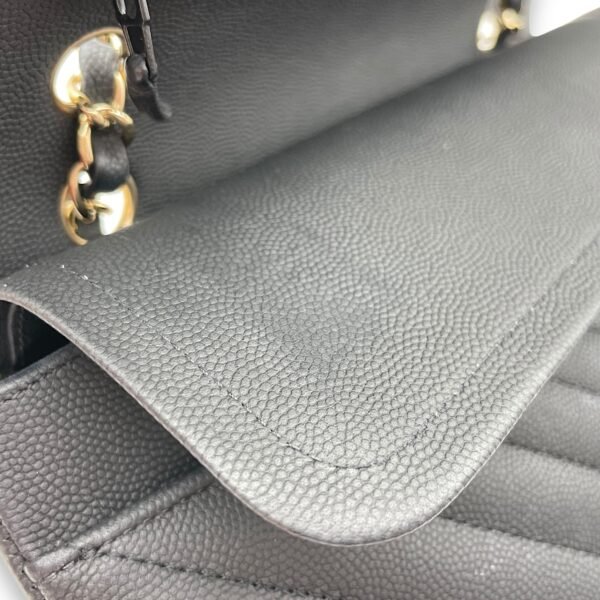 Chevron Classic Double Flap Medium Black Shoulder Bag in Caviar, Gold hardware - Image 6