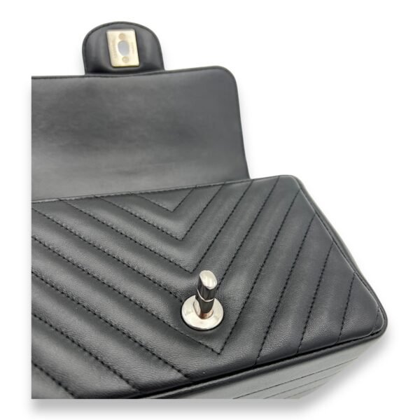 Chevron Crossbody Bag Mini Black in Lambskin, Silver hardware - Image 10