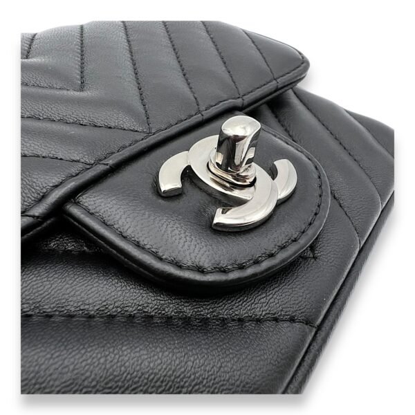 Chevron Crossbody Bag Mini Black in Lambskin, Silver hardware - Image 6