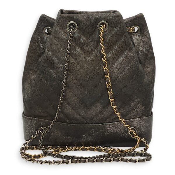 Chevron Gabrielle Dark Grey Backpack in Caviar, Gold/Ruthenium/Silver hardware - Image 2