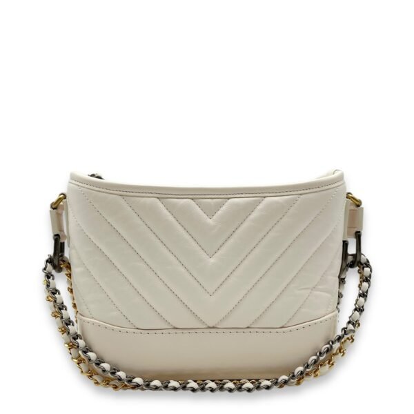 Chevron Gabrielle Small White Shoulder Bag in Calfskin, Gold/Ruthenium/Silver hardware - Image 2