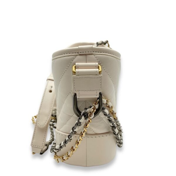 Chevron Gabrielle Small White Shoulder Bag in Calfskin, Gold/Ruthenium/Silver hardware - Image 3
