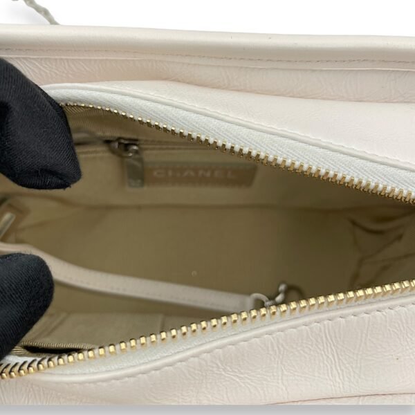 Chevron Gabrielle Small White Shoulder Bag in Calfskin, Gold/Ruthenium/Silver hardware - Image 7
