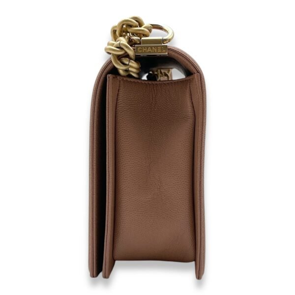 Chevron Le Boy Medium Brown Shoulder Bag in Caviar Leather, Gold hardware - Image 4
