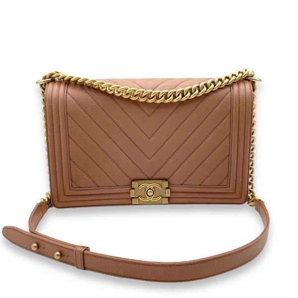Chevron Le Boy Medium Brown Shoulder Bag in Caviar Leather, Gold hardware - Image 8