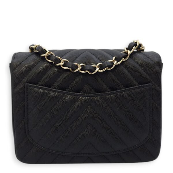 Chevron Square Mini Black Crossbody Bag in Caviar Leather, Gold hardware - Image 2