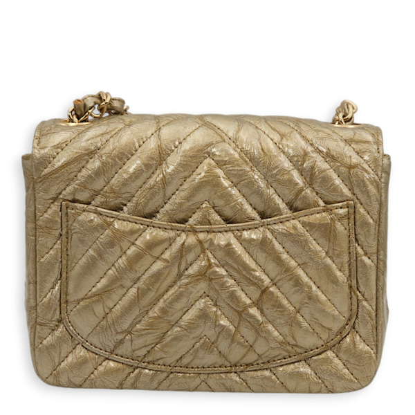 Chevron Square Mini Gold Shoulder Bag in Patent Leather, Gold hardware - Image 2