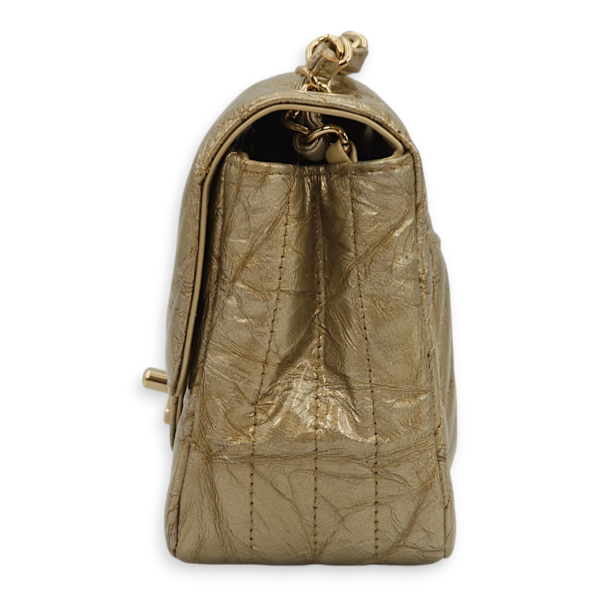 Chevron Square Mini Gold Shoulder Bag in Patent Leather, Gold hardware - Image 3