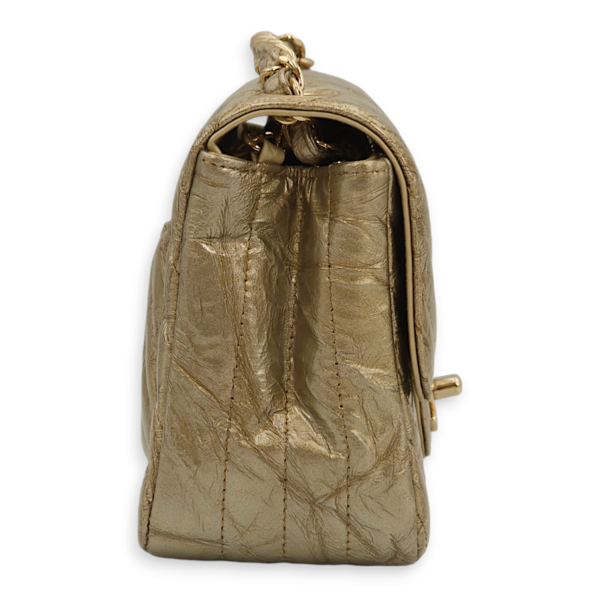Chevron Square Mini Gold Shoulder Bag in Patent Leather, Gold hardware - Image 4