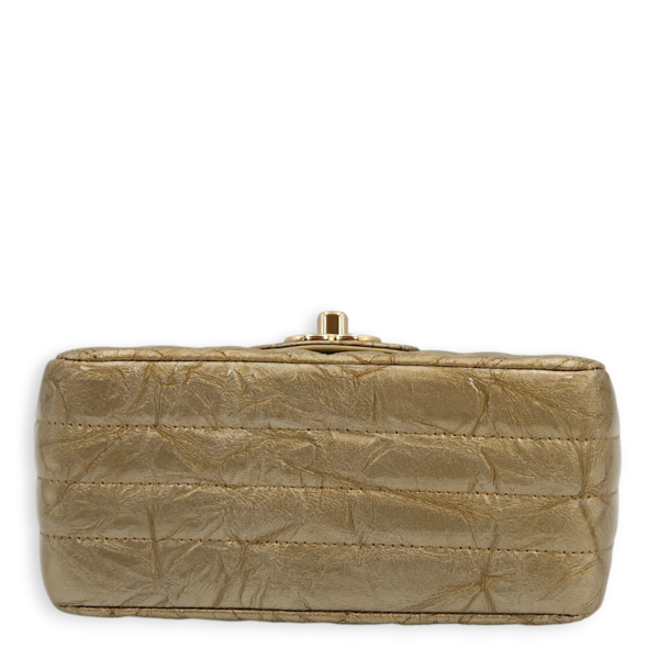 Chevron Square Mini Gold Shoulder Bag in Patent Leather, Gold hardware - Image 5