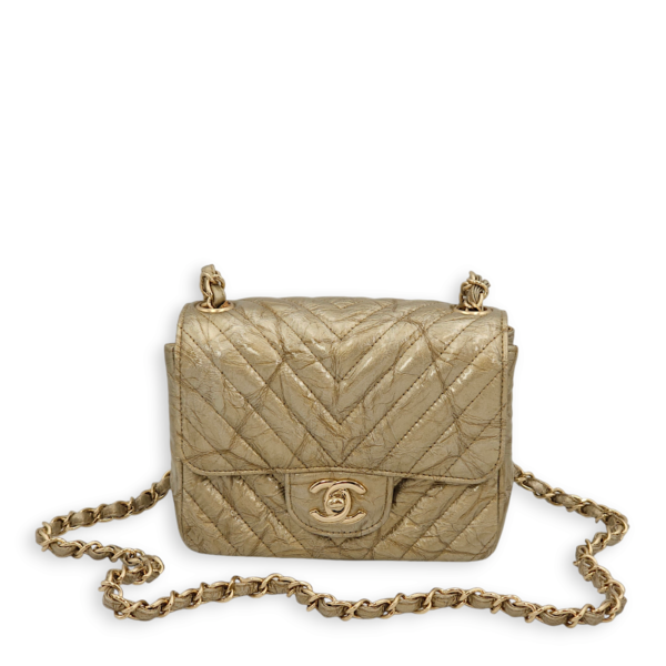 Chevron Square Mini Gold Shoulder Bag in Patent Leather, Gold hardware - Image 6