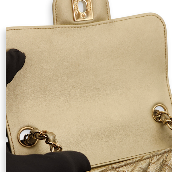 Chevron Square Mini Gold Shoulder Bag in Patent Leather, Gold hardware - Image 8