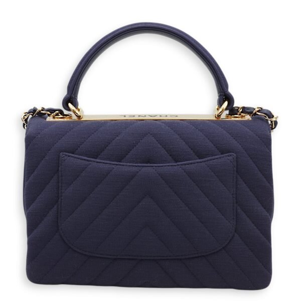 Chevron Trendy CC Small Blue Top Handle Bag in Jersey, Gold hardware - Image 3
