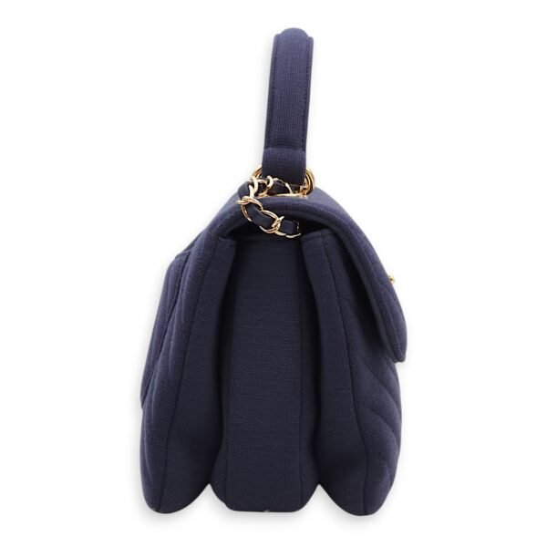 Chevron Trendy CC Small Blue Top Handle Bag in Jersey, Gold hardware - Image 4