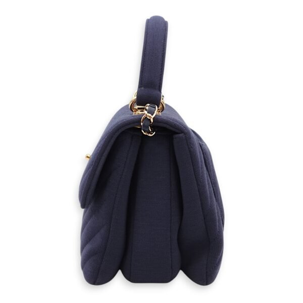 Chevron Trendy CC Small Blue Top Handle Bag in Jersey, Gold hardware - Image 5