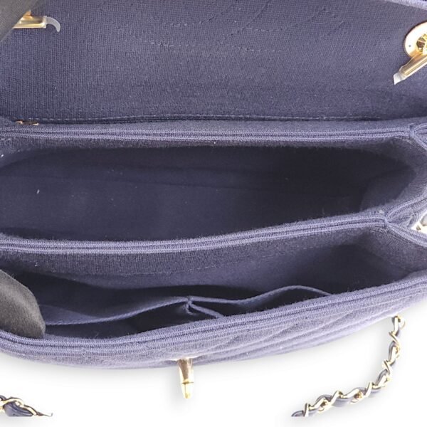 Chevron Trendy CC Small Blue Top Handle Bag in Jersey, Gold hardware - Image 7