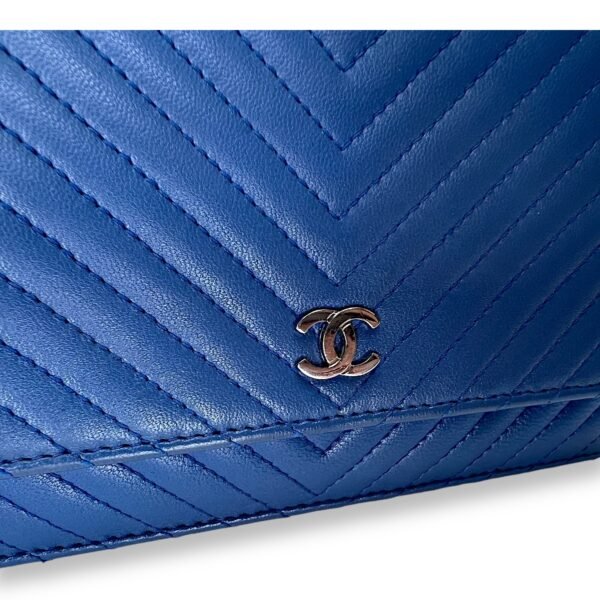 Classic Chevron Blue Wallet on Chain in Lambskin, Silver hardware - Image 8