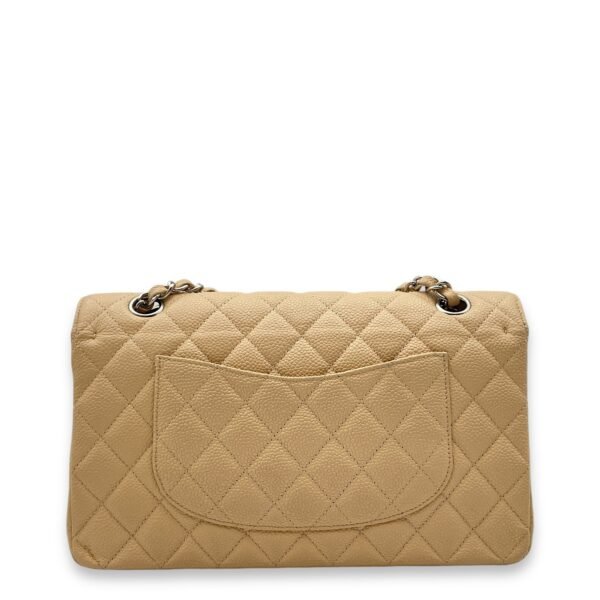 Classic Double Flap Beige Shoulder Bag in Caviar Leather, Silver hardware - Image 3