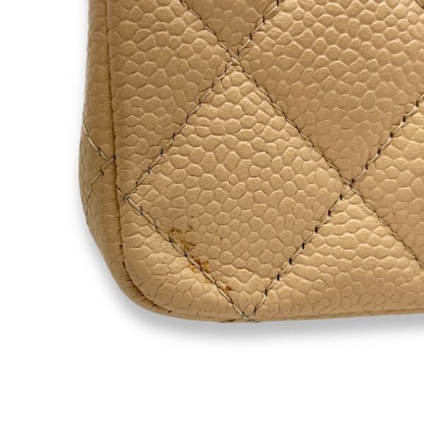 Classic Double Flap Beige Shoulder Bag in Caviar Leather, Silver hardware - Image 6