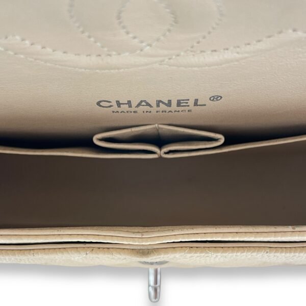 Classic Double Flap Beige Shoulder Bag in Caviar Leather, Silver hardware - Image 7