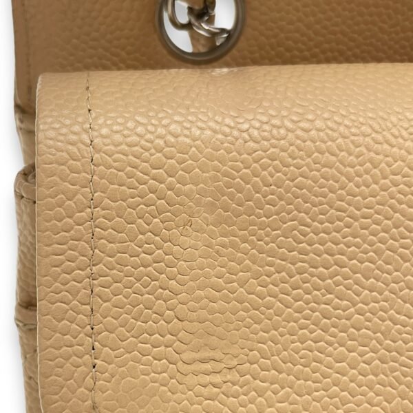 Classic Double Flap Beige Shoulder Bag in Caviar Leather, Silver hardware - Image 8
