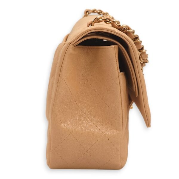 Classic Double Flap Iridescent Beige Shoulder Bag in Caviar Leather, Gold hardware - Image 6